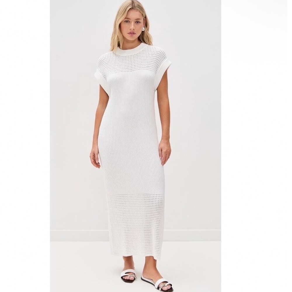 Varley Cheston Relaxed Knit Dress Midi In White Size Small